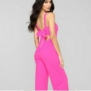 Hot Pink Fashion Nova Wide Leg Jumpsuit with Open Back & Bow Tie size 2X